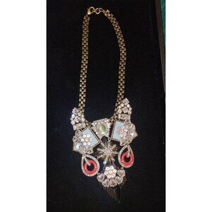 Vintage J.Crew RUNWAY STATEMENT NECKLACE Rhinestones Orange Coral Cabochons